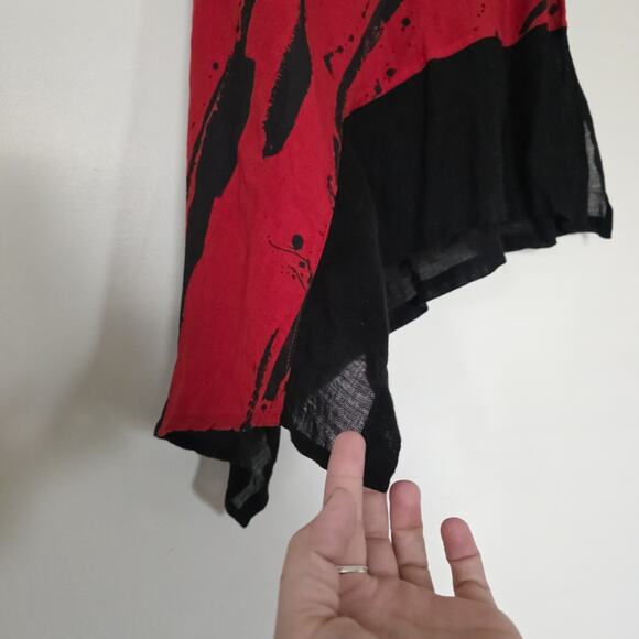 Mara Gibbucci Tunic Blouse Med Red Lagenlook Asymmetrical Linen Sleeveless Boho - Picture 3 of 9